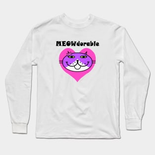 MEOWdorable - PURRty Purple Kitty Face on a Pink Heart Long Sleeve T-Shirt